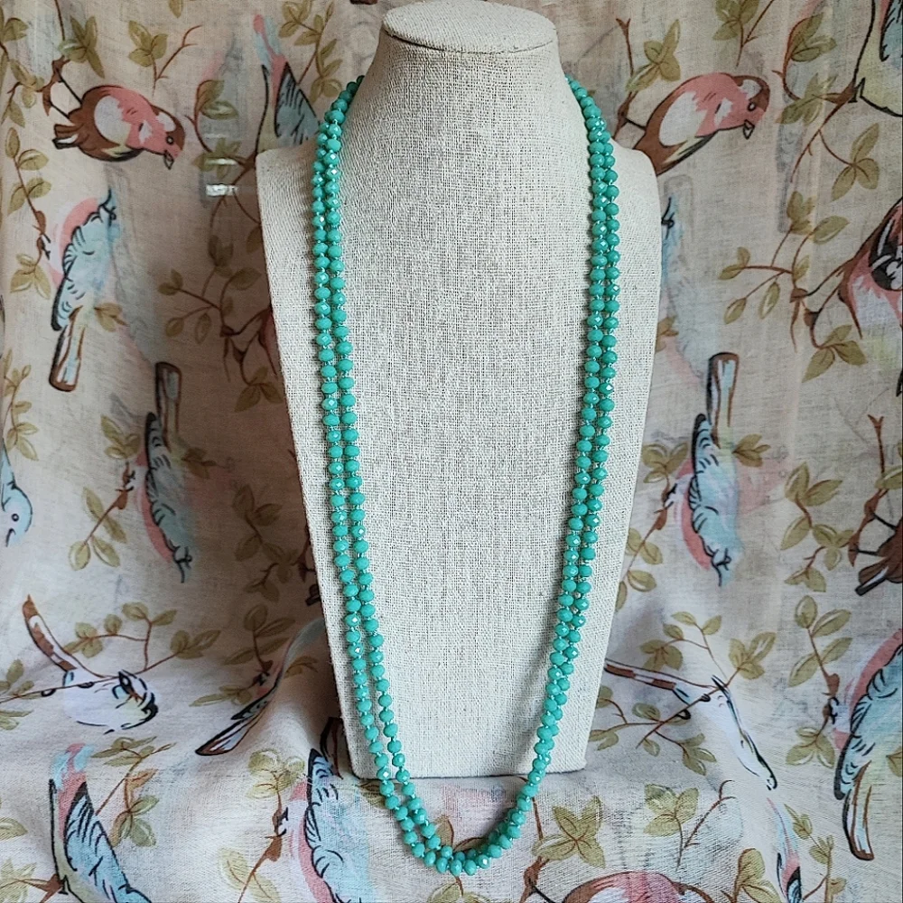 Long Faceted Tiffany Blu-ish Blue Glass Pullover Vintage Necklace EUC - Picture 1 of 5